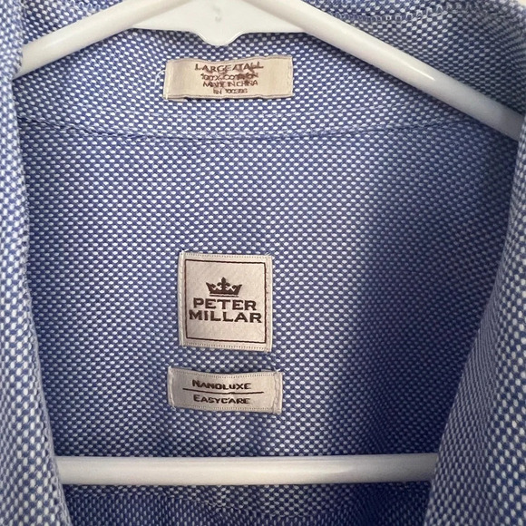 Peter Millar Nonoluxe 100% Cotton Blue Button-Down Large Tall - Picture 4 of 5